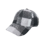 Winter Warm Check Baseball Cap Faux Lamb Wool Teddy Fleece Adjustable Outdoor Cap YZ10223