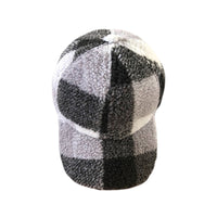 Winter Warm Check Baseball Cap Faux Lamb Wool Teddy Fleece Adjustable Outdoor Cap YZ10223