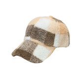 Winter Warm Check Baseball Cap Faux Lamb Wool Teddy Fleece Adjustable Outdoor Cap YZ10223