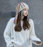 Womens Beanie Hat with Tassels - Bohemian Style Skull Cap YZ50235