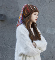 Womens Beanie Hat with Tassels - Bohemian Style Skull Cap YZ50235