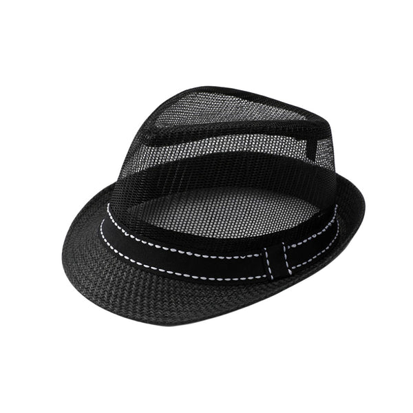 Mesh Fedora Hat Short Brim with Band  Sun Trilby Straw Panama
