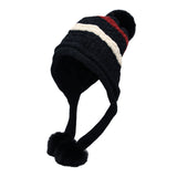 Winter Fleece Lining Soft Knit Beanie Hat Pom Earflaps