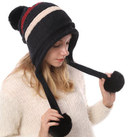 Winter Fleece Lining Soft Knit Beanie Hat Pom Earflaps YZ70080