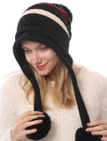 Winter Fleece Lining Soft Knit Beanie Hat Pom Earflaps YZ70080