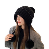 Knit Pom Pom Beanie Hat - Ear Flaps Watch Cap Winter Thick Cable Ski Hat