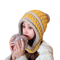 Warm Wnter Knit Hat Ear Flaps for Women - Pom Pom Ski Hat Thick Cable YZ70240