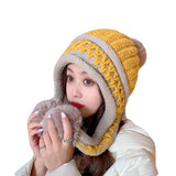 Warm Wnter Knit Hat Ear Flaps for Women - Pom Pom Ski Hat Thick Cable YZ70240