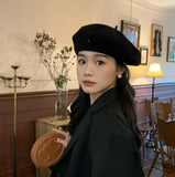 Wool Beret Hat French Style Casual Classic Womens Artist Cap Winter Hat YZF0215