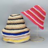 Women Cap Straw Crochet Sun Summer Bowler Foldable Bucket Hat YZH0158