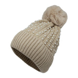 Winter Soft Knit Pom Beanie Beads Skull Slouch Hat