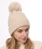 Winter Soft Knit Pom Beanie Beads Skull Slouch Hat YZP0082