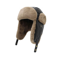 Trapper Russian Bomber Hat - Winter Trooper Ski Ear Flap Cap - Faux Leather Aviator Hats