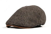 Winter Tweed Houndstooth Newsboy Hat Faux Leather Brim Flat Cap SL3019